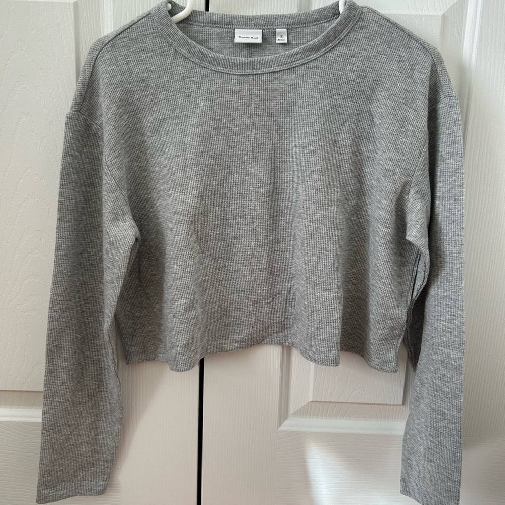 Aritzia grey crop waffle long sleeve